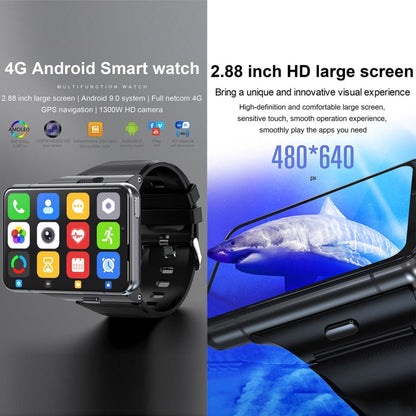 UNIWA DM200, 4GB+64GB, Téléphone montre intelligente Android 9.0 de 2,88 pouces, MT6761 Quad Core, Réseau : 4G (Noir)
