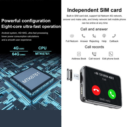 UNIWA DM200, 4GB+64GB, Téléphone montre intelligente Android 9.0 de 2,88 pouces, MT6761 Quad Core, Réseau : 4G (Noir)