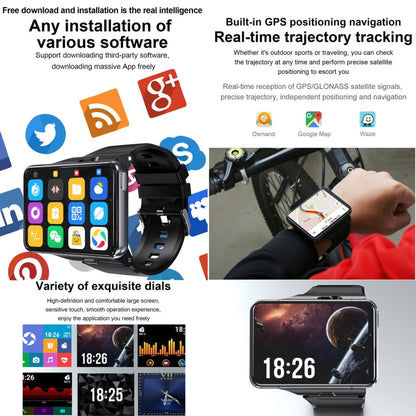 UNIWA DM200, 4GB+64GB, Téléphone montre intelligente Android 9.0 de 2,88 pouces, MT6761 Quad Core, Réseau : 4G (Noir)