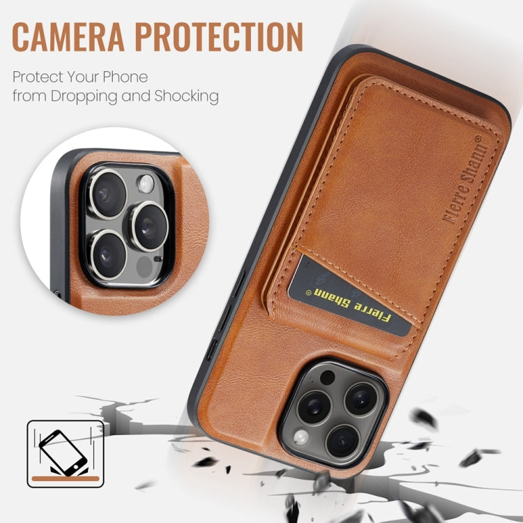 For iPhone 14 Pro Max Fierre Shann Cowhide Vertical Flip Magnetic Card Holder Phone Case(Brown)