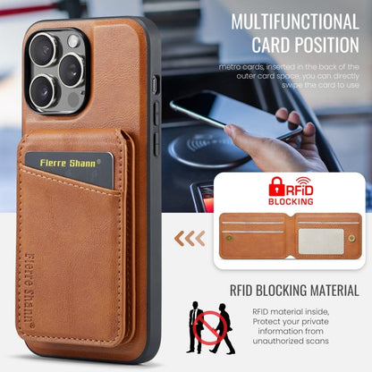 For iPhone 14 Pro Max Fierre Shann Cowhide Vertical Flip Magnetic Card Holder Phone Case(Brown)
