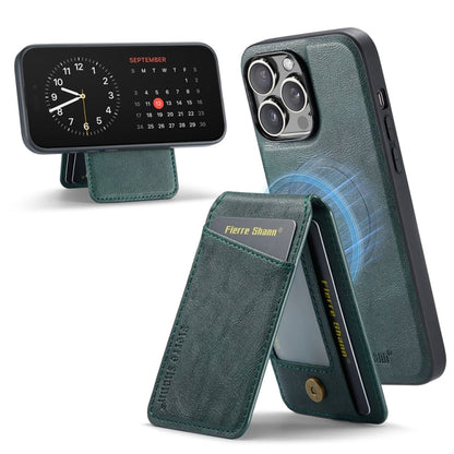 For iPhone 14 Pro Fierre Shann Cowhide Vertical Flip Magnetic Card Holder Phone Case(Green)