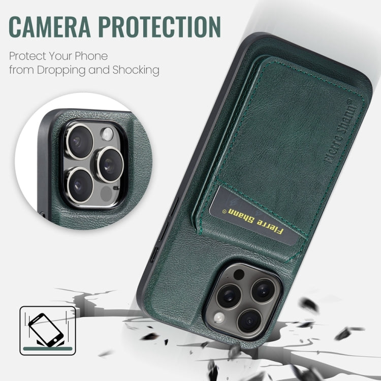 For iPhone 14 Pro Fierre Shann Cowhide Vertical Flip Magnetic Card Holder Phone Case(Green)