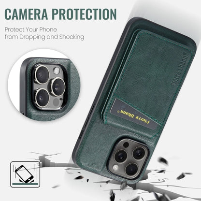 For iPhone 14 Pro Fierre Shann Cowhide Vertical Flip Magnetic Card Holder Phone Case(Green)
