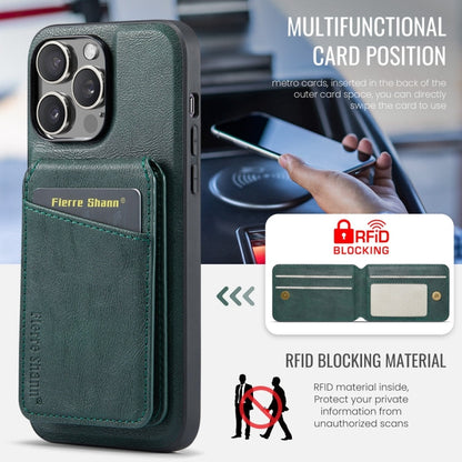 For iPhone 14 Pro Fierre Shann Cowhide Vertical Flip Magnetic Card Holder Phone Case(Green)