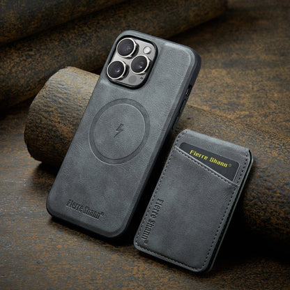 For iPhone 12 Pro Max Fierre Shann Cowhide Vertical Flip Magnetic Card Holder Phone Case(Blue)