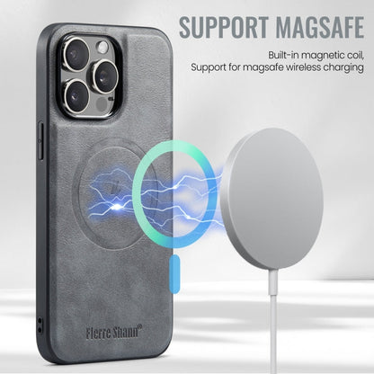 For iPhone 12 Pro Max Fierre Shann Cowhide Vertical Flip Magnetic Card Holder Phone Case(Blue)