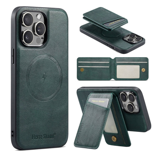 Pour iPhone 12 Pro Max Fierre Shann Étui de téléphone en cuir de vachette à rabat vertical magnétique avec porte-cartes (Vert)