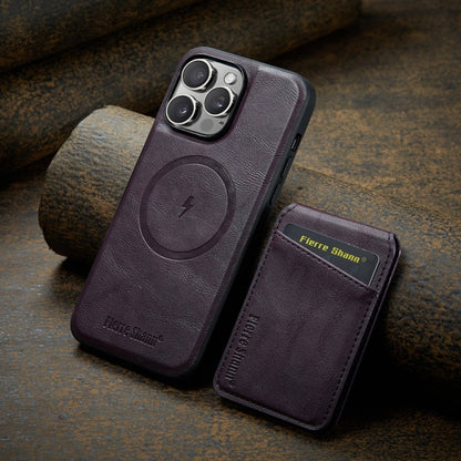 For iPhone 12 Pro Max Fierre Shann Cowhide Vertical Flip Magnetic Card Holder Phone Case(Purple)
