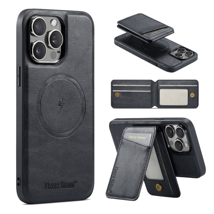 For iPhone 12 Pro Fierre Shann Cowhide Vertical Flip Magnetic Card Holder Phone Case(Black)