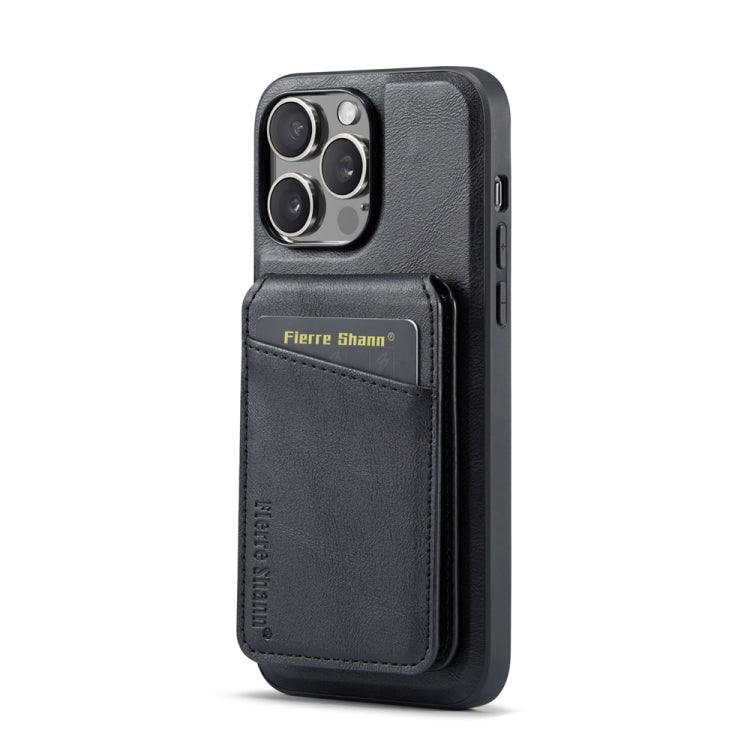 For iPhone 12 Pro Fierre Shann Cowhide Vertical Flip Magnetic Card Holder Phone Case(Black)