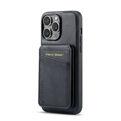 For iPhone 12 Pro Fierre Shann Cowhide Vertical Flip Magnetic Card Holder Phone Case(Black)