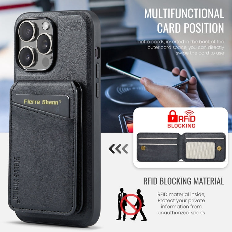 For iPhone 12 Pro Fierre Shann Cowhide Vertical Flip Magnetic Card Holder Phone Case(Black)