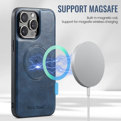 For iPhone 12 Pro Fierre Shann Cowhide Vertical Flip Magnetic Card Holder Phone Case(Blue)