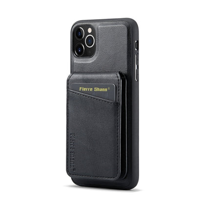 For iPhone 11 Pro Max Fierre Shann Cowhide Vertical Flip Magnetic Card Holder Phone Case(Black)