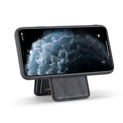 For iPhone 11 Pro Max Fierre Shann Cowhide Vertical Flip Magnetic Card Holder Phone Case(Black)