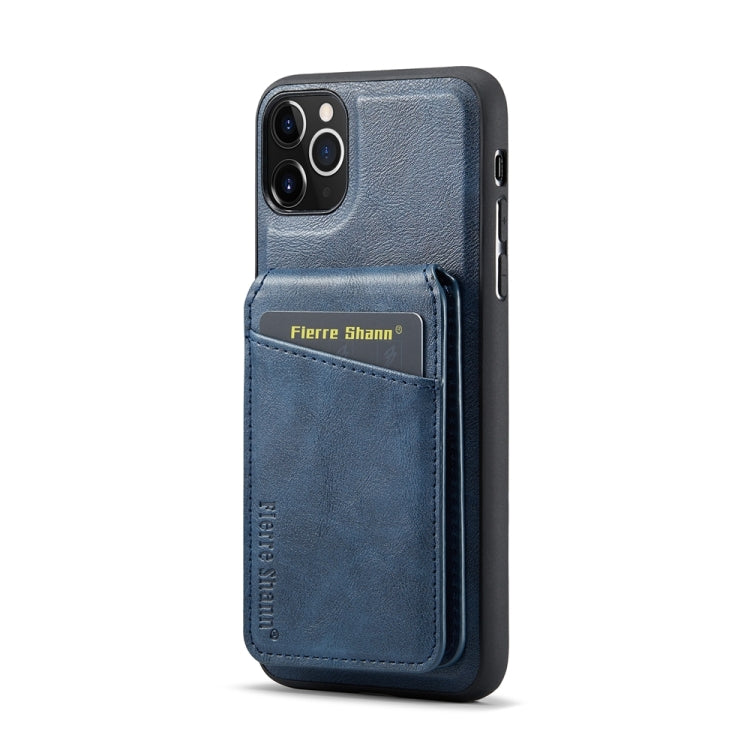 For iPhone 11 Pro Max Fierre Shann Cowhide Vertical Flip Magnetic Card Holder Phone Case(Blue)