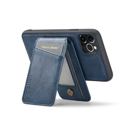For iPhone 11 Pro Max Fierre Shann Cowhide Vertical Flip Magnetic Card Holder Phone Case(Blue)