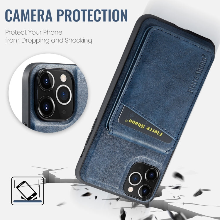 For iPhone 11 Pro Max Fierre Shann Cowhide Vertical Flip Magnetic Card Holder Phone Case(Blue)