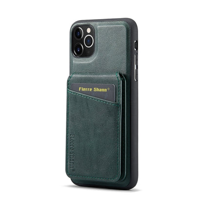 For iPhone 11 Pro Max Fierre Shann Cowhide Vertical Flip Magnetic Card Holder Phone Case(Green)