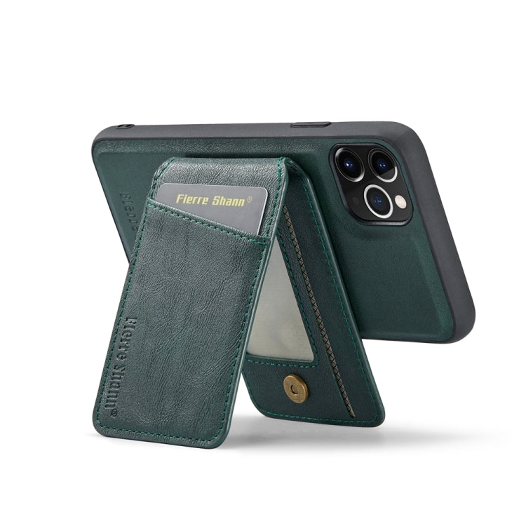 For iPhone 11 Pro Max Fierre Shann Cowhide Vertical Flip Magnetic Card Holder Phone Case(Green)
