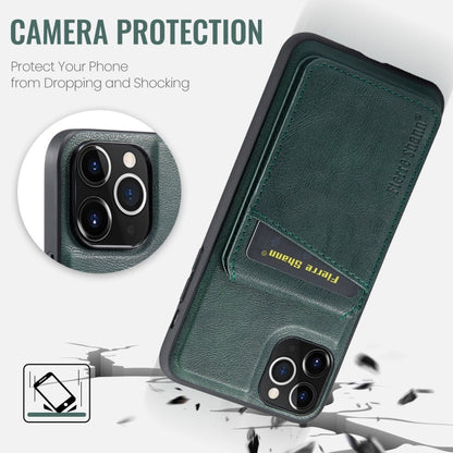For iPhone 11 Pro Max Fierre Shann Cowhide Vertical Flip Magnetic Card Holder Phone Case(Green)