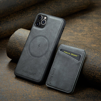For iPhone 11 Pro Max Fierre Shann Cowhide Vertical Flip Magnetic Card Holder Phone Case(Grey)