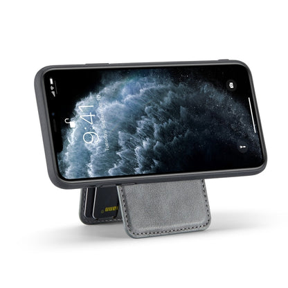 For iPhone 11 Pro Max Fierre Shann Cowhide Vertical Flip Magnetic Card Holder Phone Case(Grey)