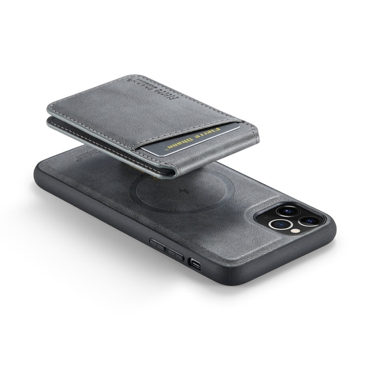 For iPhone 11 Pro Max Fierre Shann Cowhide Vertical Flip Magnetic Card Holder Phone Case(Grey)