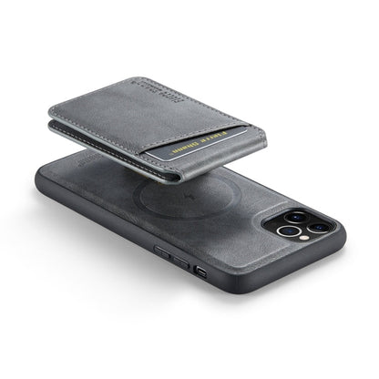 For iPhone 11 Pro Max Fierre Shann Cowhide Vertical Flip Magnetic Card Holder Phone Case(Grey)