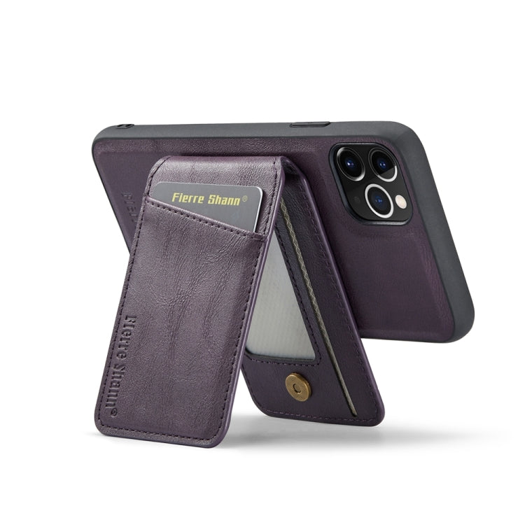 For iPhone 11 Pro Max Fierre Shann Cowhide Vertical Flip Magnetic Card Holder Phone Case(Purple)