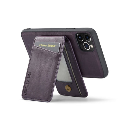 For iPhone 11 Pro Max Fierre Shann Cowhide Vertical Flip Magnetic Card Holder Phone Case(Purple)