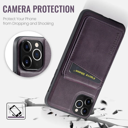 For iPhone 11 Pro Max Fierre Shann Cowhide Vertical Flip Magnetic Card Holder Phone Case(Purple)