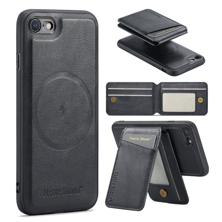 For iPhone SE 2022 / SE 2020 / 8 / 7 Fierre Shann Cowhide Vertical Flip Magnetic Card Holder Phone Case(Black)