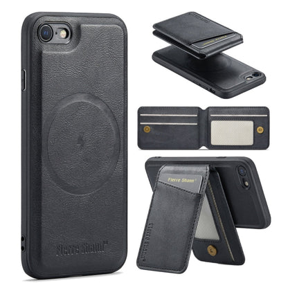 For iPhone SE 2022 / SE 2020 / 8 / 7 Fierre Shann Cowhide Vertical Flip Magnetic Card Holder Phone Case(Black)