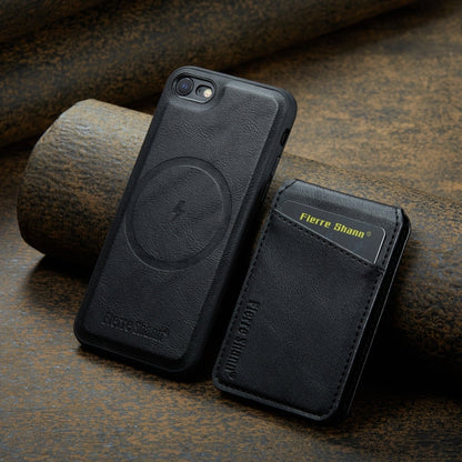 For iPhone SE 2022 / SE 2020 / 8 / 7 Fierre Shann Cowhide Vertical Flip Magnetic Card Holder Phone Case(Black)