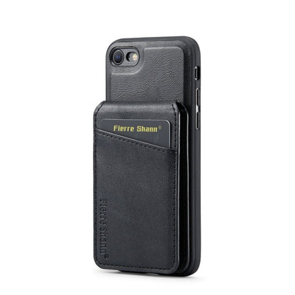 For iPhone SE 2022 / SE 2020 / 8 / 7 Fierre Shann Cowhide Vertical Flip Magnetic Card Holder Phone Case(Black)