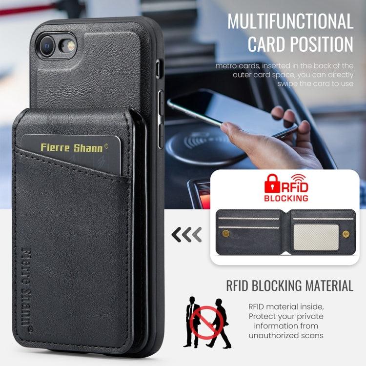 For iPhone SE 2022 / SE 2020 / 8 / 7 Fierre Shann Cowhide Vertical Flip Magnetic Card Holder Phone Case(Black)