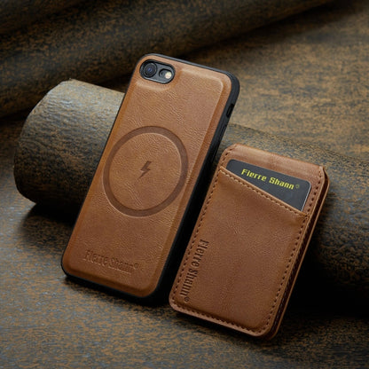 For iPhone SE 2022 / SE 2020 / 8 / 7 Fierre Shann Cowhide Vertical Flip Magnetic Card Holder Phone Case(Brown)
