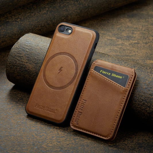For iPhone SE 2022 / SE 2020 / 8 / 7 Fierre Shann Cowhide Vertical Flip Magnetic Card Holder Phone Case(Brown)