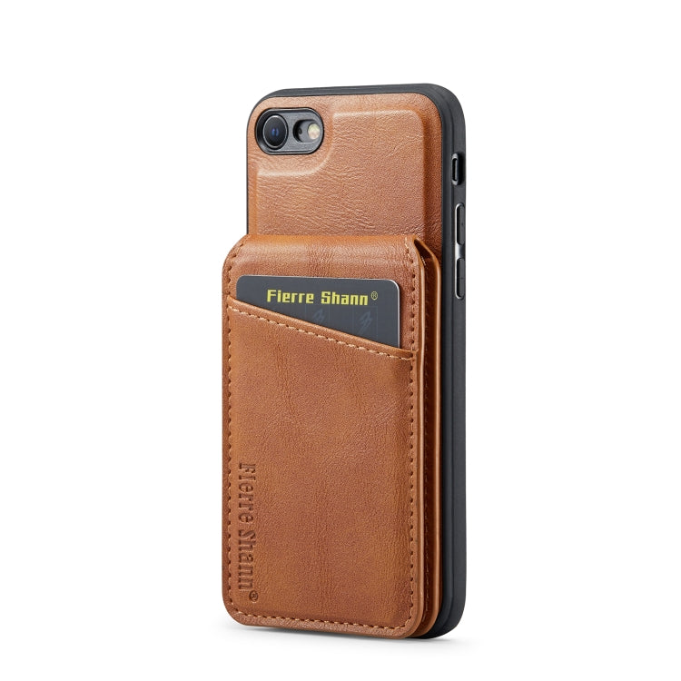 For iPhone SE 2022 / SE 2020 / 8 / 7 Fierre Shann Cowhide Vertical Flip Magnetic Card Holder Phone Case(Brown)
