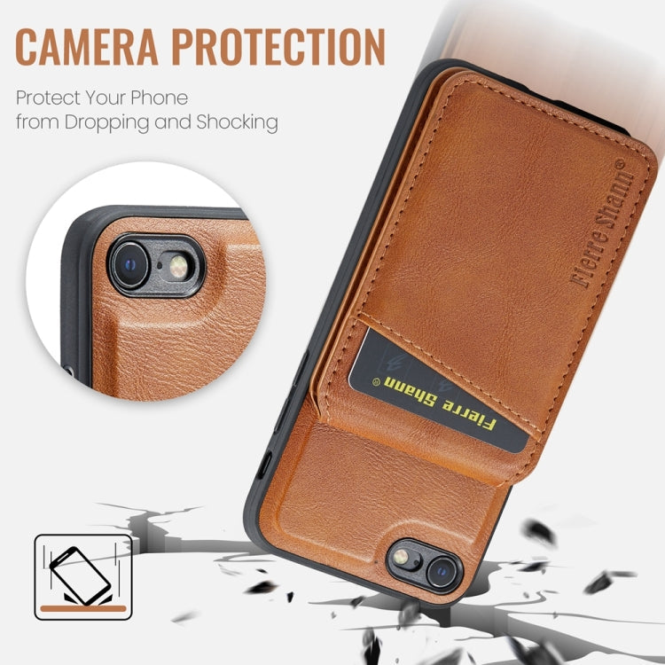 For iPhone SE 2022 / SE 2020 / 8 / 7 Fierre Shann Cowhide Vertical Flip Magnetic Card Holder Phone Case(Brown)