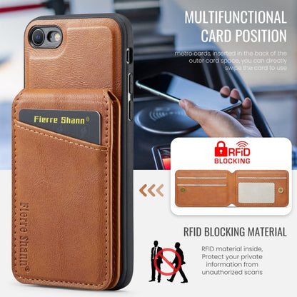 For iPhone SE 2022 / SE 2020 / 8 / 7 Fierre Shann Cowhide Vertical Flip Magnetic Card Holder Phone Case(Brown)