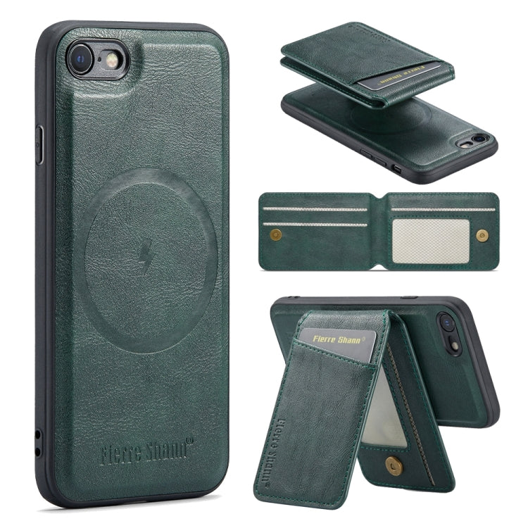 For iPhone SE 2022 / SE 2020 / 8 / 7 Fierre Shann Cowhide Vertical Flip Magnetic Card Holder Phone Case(Green)