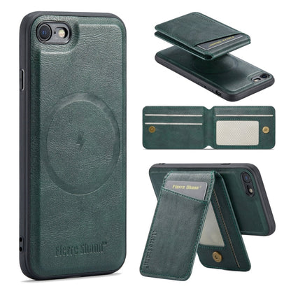 For iPhone SE 2022 / SE 2020 / 8 / 7 Fierre Shann Cowhide Vertical Flip Magnetic Card Holder Phone Case(Green)
