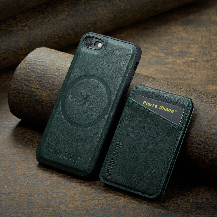 For iPhone SE 2022 / SE 2020 / 8 / 7 Fierre Shann Cowhide Vertical Flip Magnetic Card Holder Phone Case(Green)