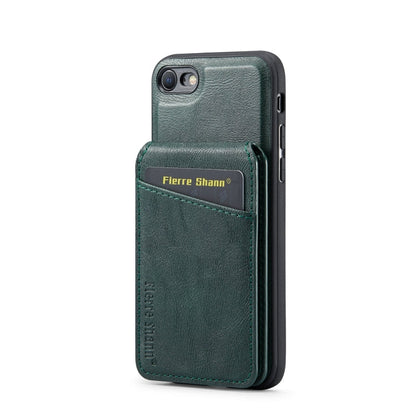 For iPhone SE 2022 / SE 2020 / 8 / 7 Fierre Shann Cowhide Vertical Flip Magnetic Card Holder Phone Case(Green)