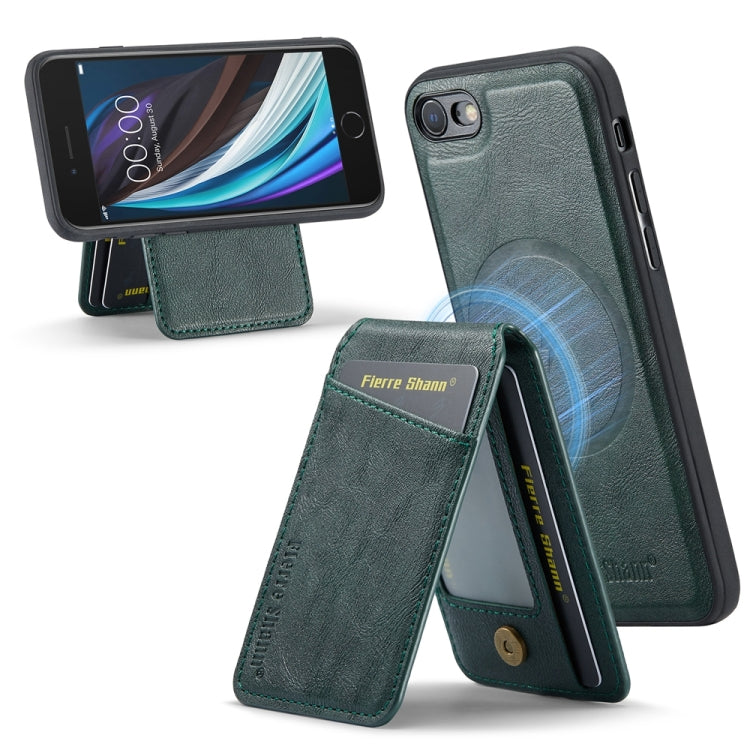 For iPhone SE 2022 / SE 2020 / 8 / 7 Fierre Shann Cowhide Vertical Flip Magnetic Card Holder Phone Case(Green)