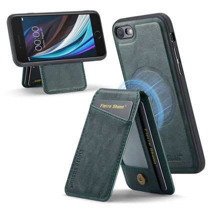 For iPhone SE 2022 / SE 2020 / 8 / 7 Fierre Shann Cowhide Vertical Flip Magnetic Card Holder Phone Case(Green)