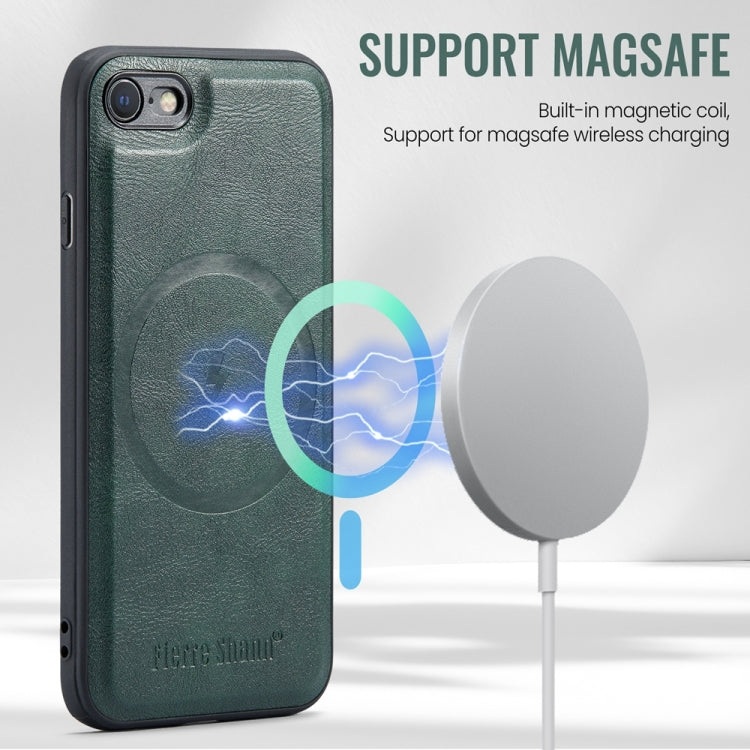 For iPhone SE 2022 / SE 2020 / 8 / 7 Fierre Shann Cowhide Vertical Flip Magnetic Card Holder Phone Case(Green)
